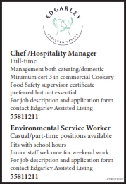 Job Opportunities – Environmental Service Workers & Chef/Hospitality Manager
